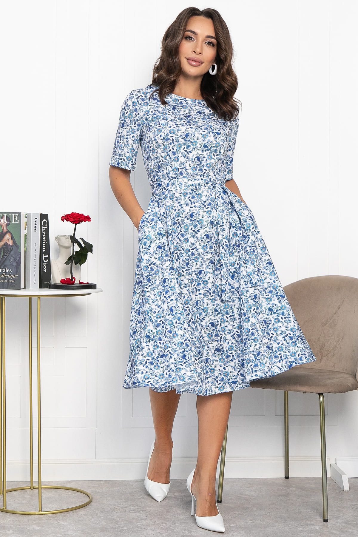 Платье Стиляги (бело-голубое) П13998-16М